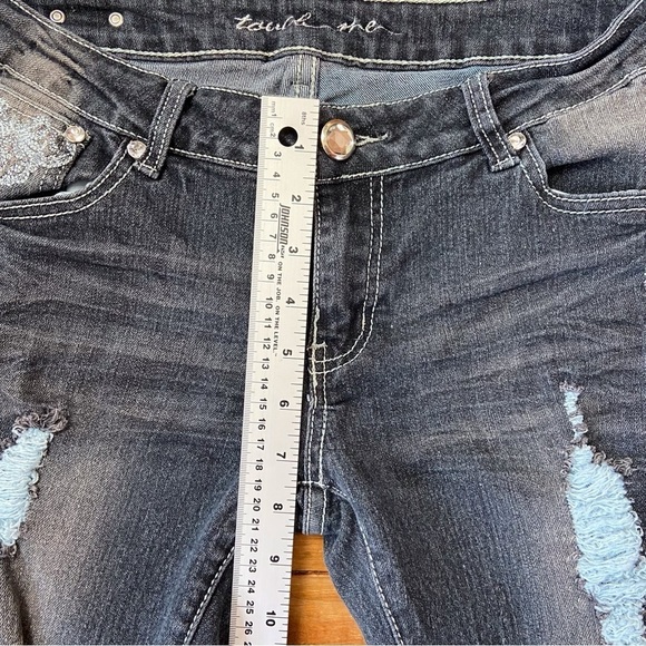 TOUCH Me jeans crystal embellishments flap pockets low rise ripped size 11-12 - Picture 10 of 14